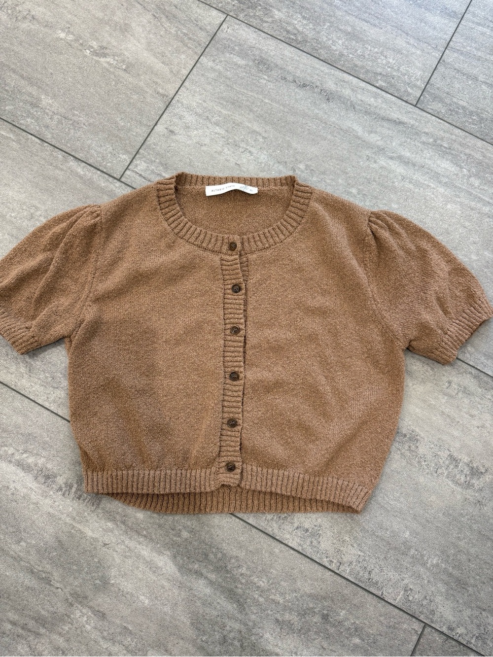 Altar'd State Tan Short-Sleeve Buttoned Knit Cardigan